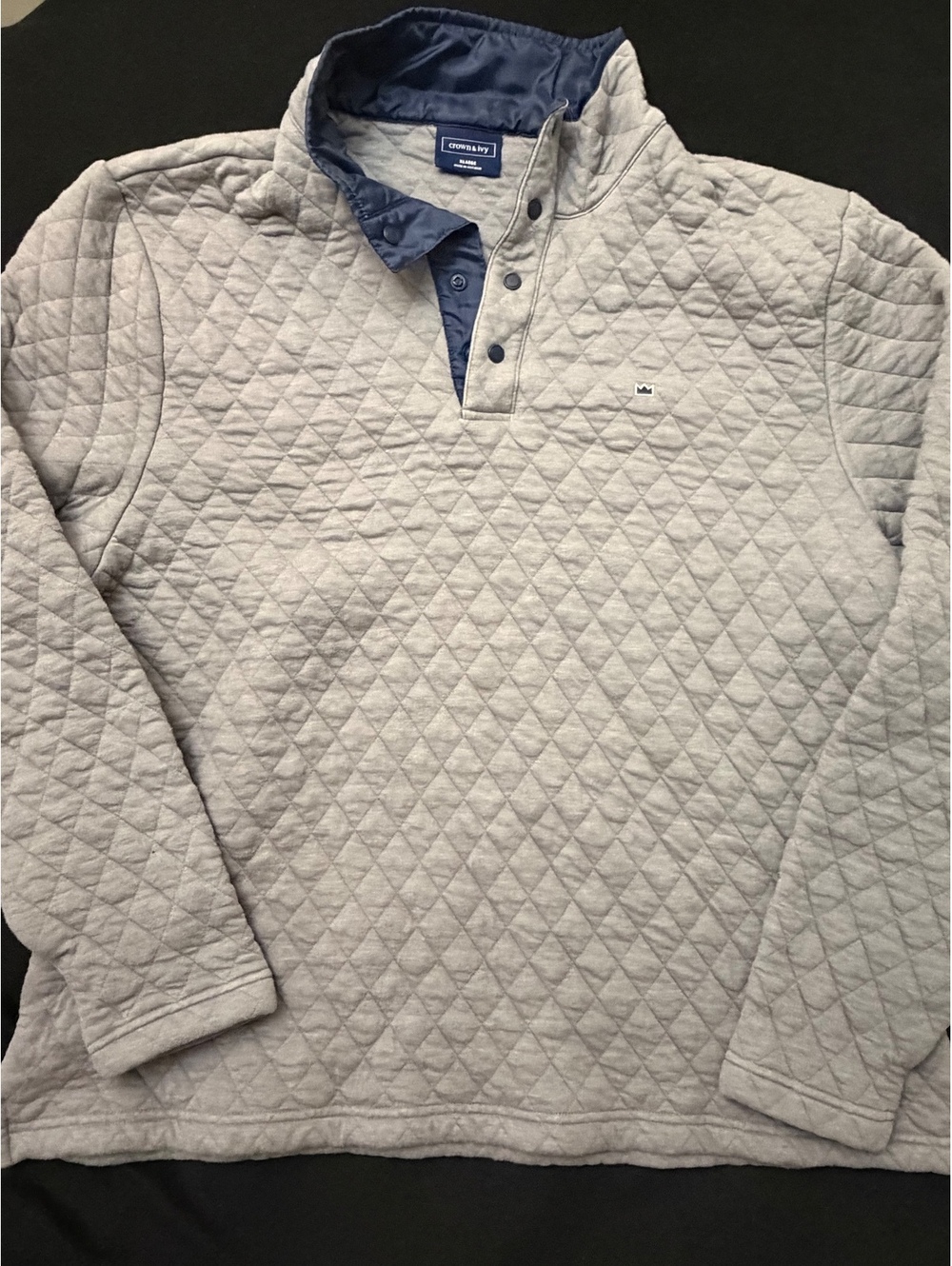 Crown & Ivy XL Quilted Pullover Sweatshirt with Snap Button Collar